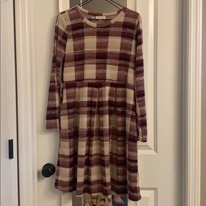 Sweet Lovely Maroon and Beige plaid dress